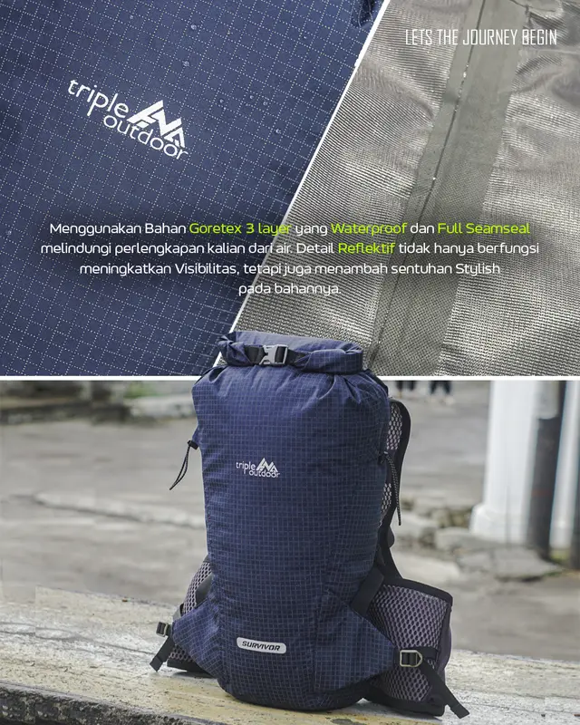 SURVIVOR XP - BACKPACK ULTRALIGHT WATERPROOF , BACKPACK TRAIL RUNNING, BACKPACK SEPEDA, BACKPACK SUMMIT ATTACK SURVIVOR 18LT ORIGINAL PRODUK BY TRIPLE OUTDOOR Anti Air Uniseks 1