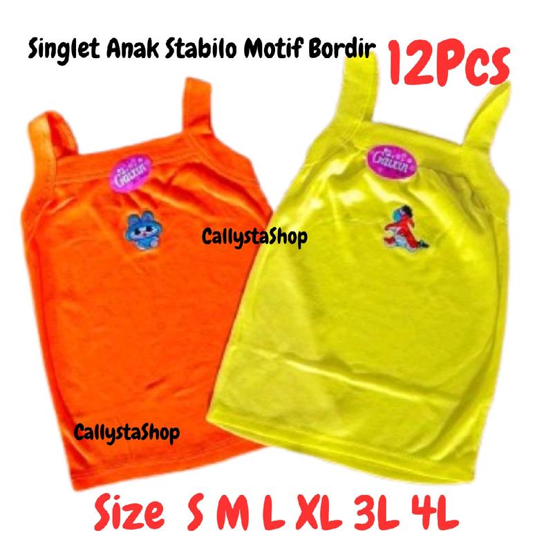 Grosir 1 Lusin (12 Pcs) Kaos Dalam Anak Singlet Anak Enji Stabilo Bordir Murah Fashion 2