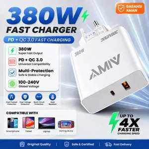 Charger AMKE 380W Fast Charging USB C + USB A Super Cepat Aman Garansi