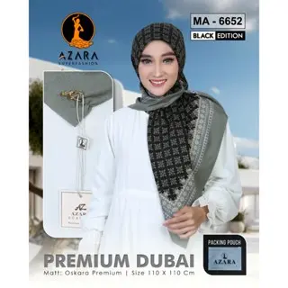 Hijab Segiempat Motif Azara Oskara Dubai Premium Black Edition - Beli 5 Pcs Free Hijab / Ciput -  Logo Metal Laser Cut - Voal Motif Eksklusif 1