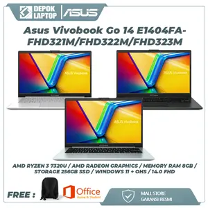 Asus Vivobook Go 14 E1404FA VIPS3821M VIPS3822M VIPS3823M Ryzen 3-7320U 8GB 256GB SSD 14 FHD IPS Win 11 Home+OHM 2024+M365 Garansi Resmi