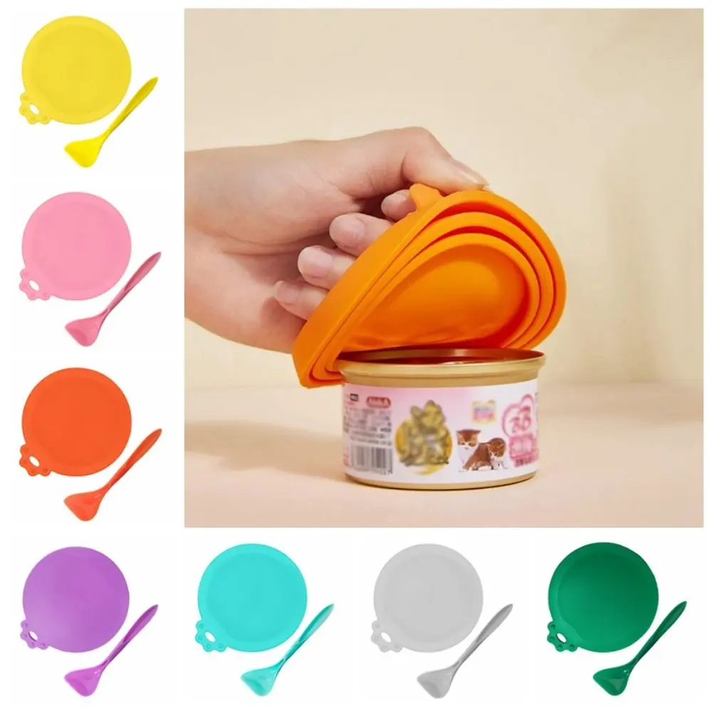 Multi-functional Soft Pet Food Canned Lid Silicone Cartoon Silicone Pet Can Lid Set Reusable 3 in 1 3 in 1 Cat Can Lid Cat Dog Food