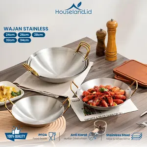 Silver Wajan Penggorengan Kuali Mini Stainless Steel Gagang Kuping 20 24 28 CM