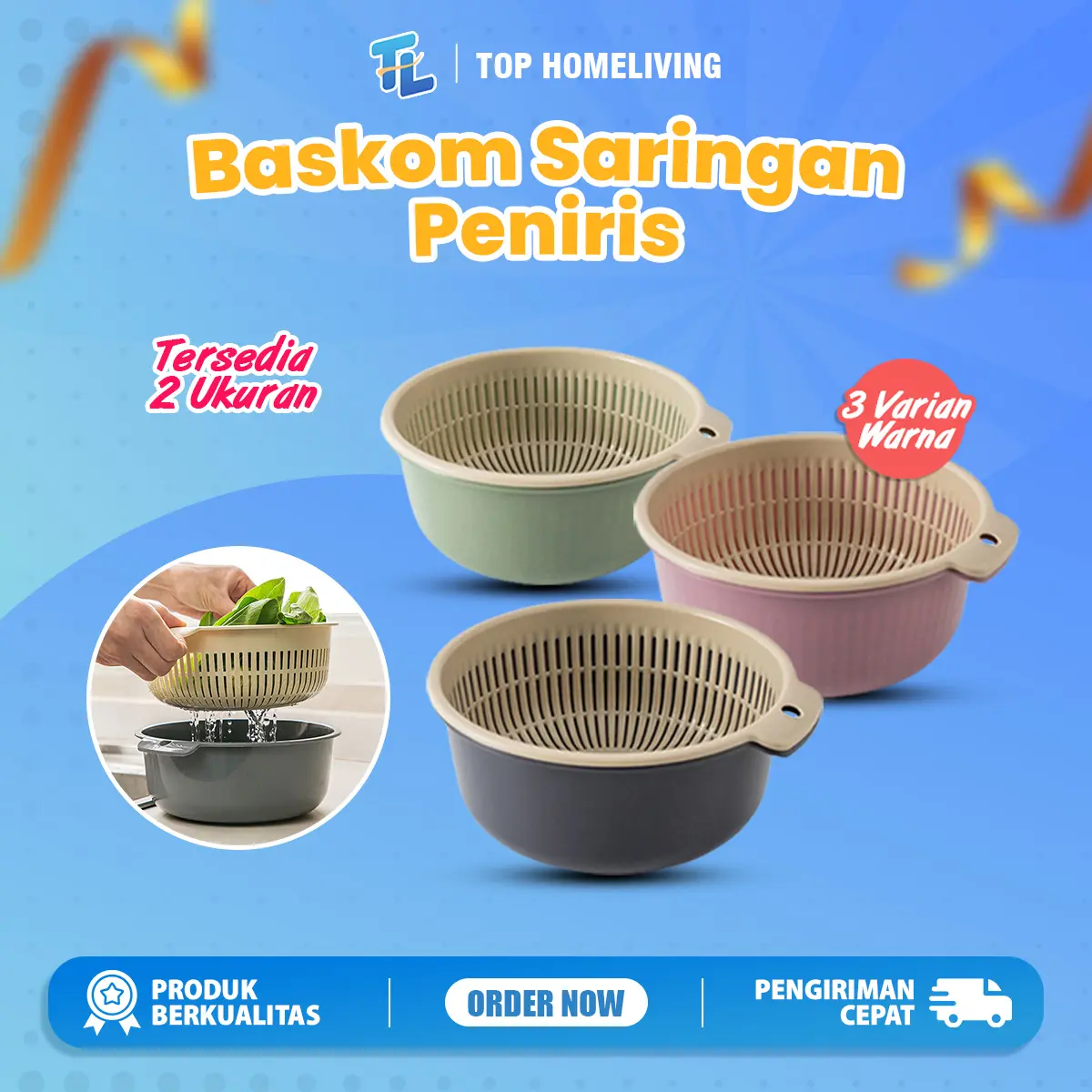 Wadah Cuci Sayur / Baskom Peniris Pengering Serba Guna - Multifungsi