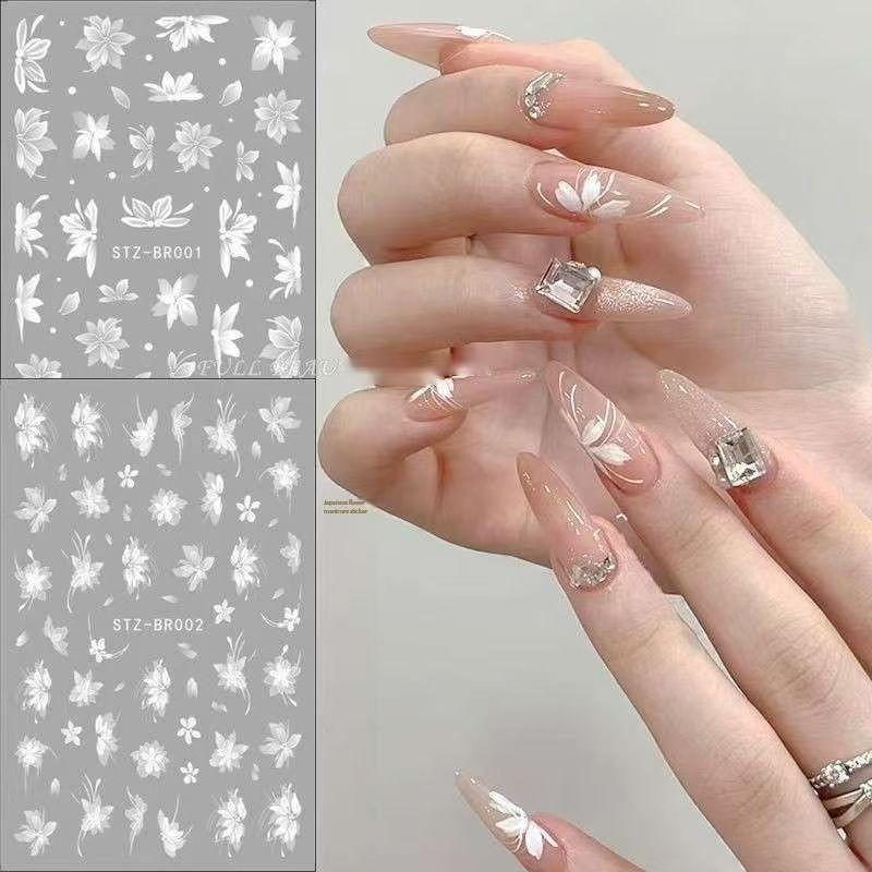 Product Introduction of White Ice Camellia Nail Stickers, Flower Nail Stickers, Wearable Nail Art Patches For Girls Handmade Fashion Nail Art Accessories 3