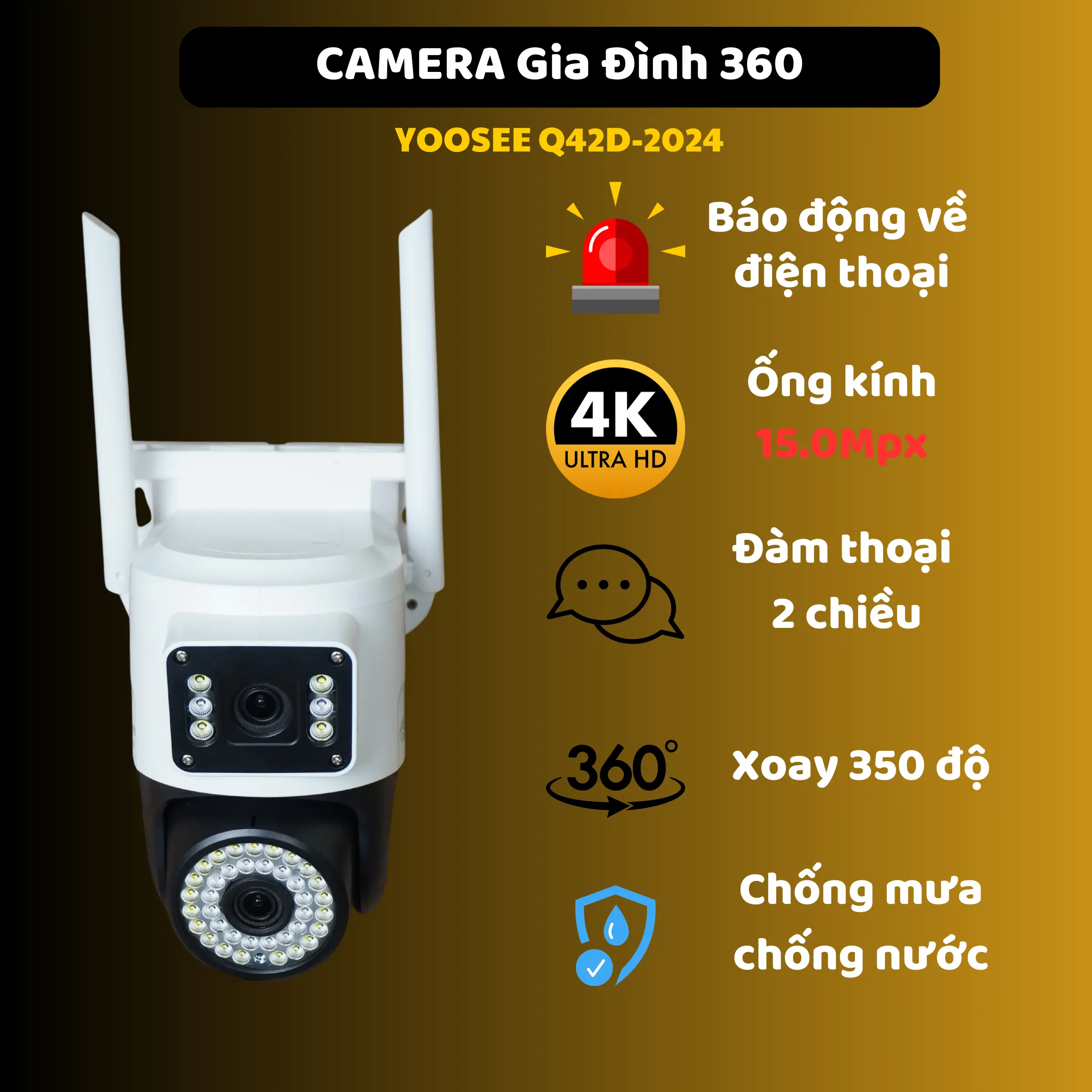 Camera yoosee 2 mắt 6x36 , xoay 360 độ , 12.0Mpx sắc nét