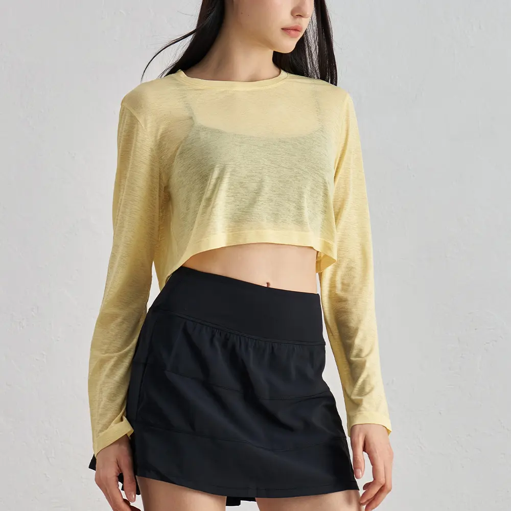 Áo Tập Yoga, Dài Ngắn, Dành Cho Nữ, Chất Liệu Sợi Slub, 100% Polyester, Dáng Rộng Vừa Vặn (S-XL), Phong Cách Thường Ngày Thoáng Khí, Thích Hợp Cho Thể Thao, Dài Tay, Hàng Mới Về