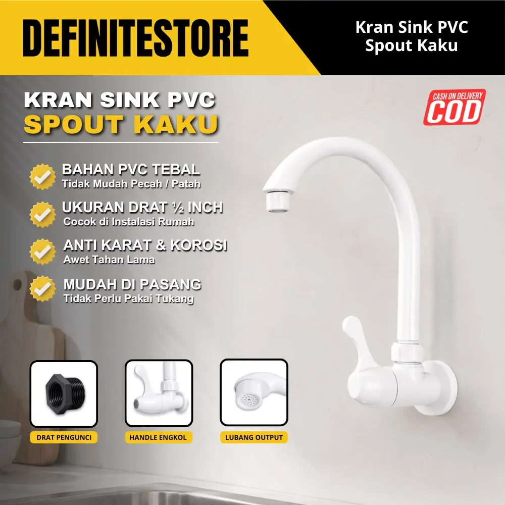Kran Keran Air Kran Wastafel Kran Cuci Piring Kran Wastafel Cuci Piring Kran Wastafel Kran PVC 1/2 Inch plastik Putih
