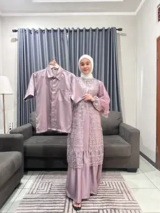 Setelan Couple Devina Dress dan Koko Lengan Pendek Bahan Satin Muat Sampai BB 85 KG