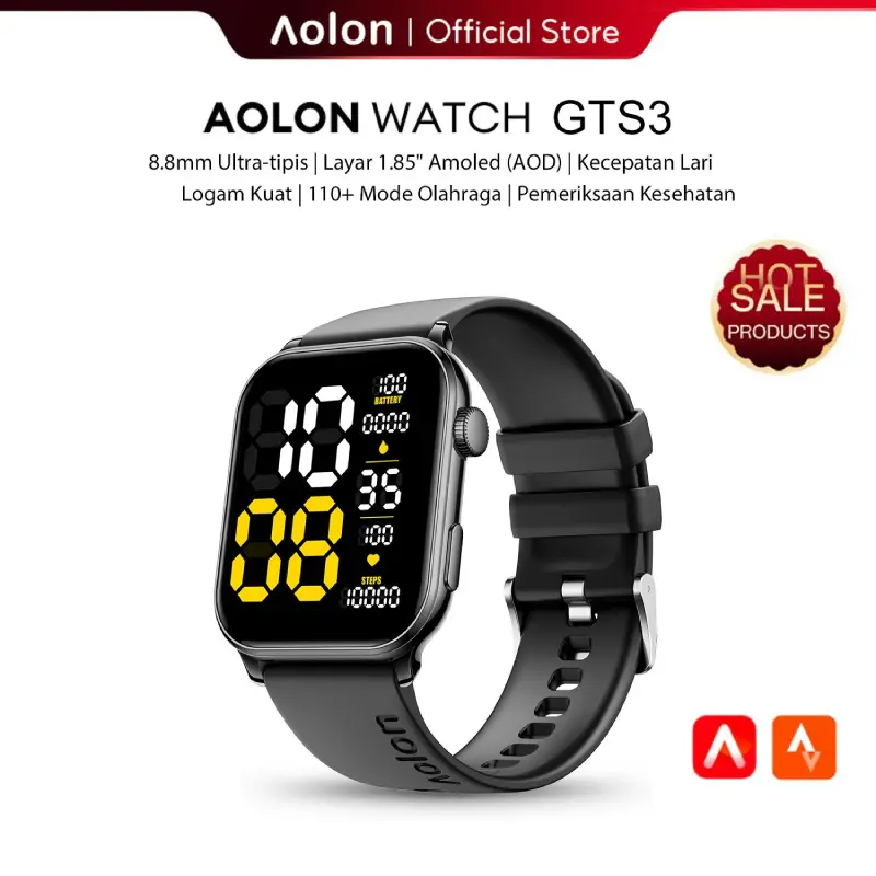 Aolon GTS3 Jam smartwatch Tangan Pria Layar 1.85'' Ultra tipis 8.8 mmTahan Lama Tahan Air Debu Layar Monitor Amoled 100+ Mode Olahraga Large Screen Wireless Call Long Battery Life IP68 Waterproof Mendukung tampilan luar layar AOD smartwatch couple