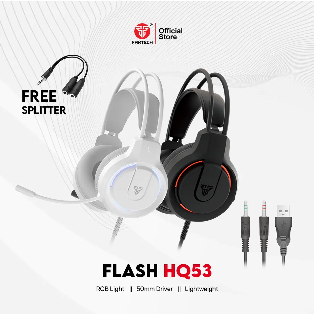 Fantech FLASH HQ53 Headset Gaming Mobile microphone Pc Noise Cancellation Built-in Microphone Lighting Merah Earphones Headphones Bass