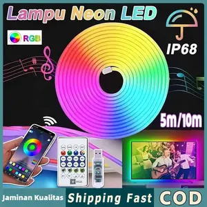 Lampu Neon Flex LED RGB 5M/10M 12V – Single Color Running, Remote & App Control, Tahan Air IP65, Dekorasi Rumah & Outdoor, Tanpa Mode Gradient/Rainbow