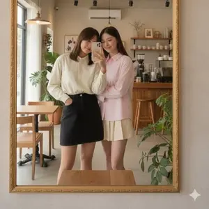 Wispie Girl Boss Fitted Shirt Kemeja Kerja Wanita Fit Garis Stripe Karet Lembut Warna Pink Hijau Biru dan Krem Bahan Nyaman Size M L XL Panjang 67cm 69cm 71cm