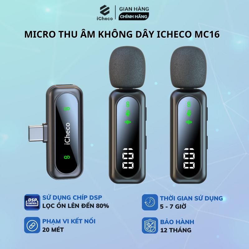 Micro Thu Âm Quay Video Mic Livestream Cài Áo Không Dây Chống Ồn Sử Dụng Cho Điện Thoại iCheco MC16