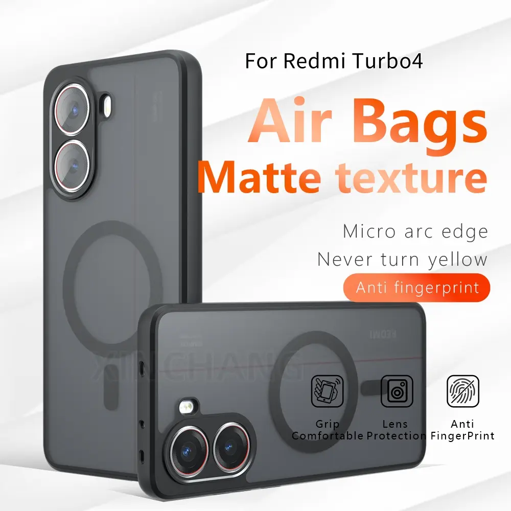 For XIAOMI Redmi Turbo4 Phone Casing Luxury matte transparent phone case, skin feel, four-corner, anti-fall, airbag, magnetic ultra-thin Transparent Black back shell case softcase does not yellow cover mobile Protection Cellphone
