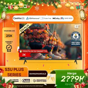 COOCAA S3U Plus TV 43 Inch Smart TV dengan Dolby Audio WIFI Trochilus Extreme 2.0 Flicker Free OS COOLITA 3.0 HD Bezel Less Browser YouTube USB HDMI LAN WIFI Layar