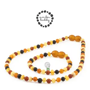 Amber Buddy | XB43MM Kalung & Gelang Amber Bayi Multicolour Brown Matte - 32cm & 14cm.