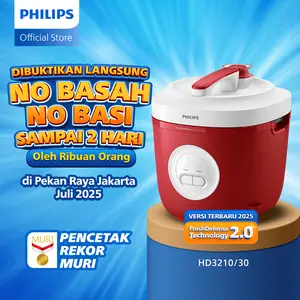 Philips Rice Cooker Penanak Nasi 1.8 L - 3000 Basic Series HD3210/30 - Merah - Anti lengket - FreshDefense Technology - Nasi No Basi hingga 48 Jam - 400 Watt