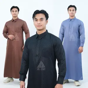 jubah pria muslim slimfit jubah gamis pria lengan panjang busana muslim baju jubah muslim Katun Toyobo Manset Dewasa Hitam Putih alzan