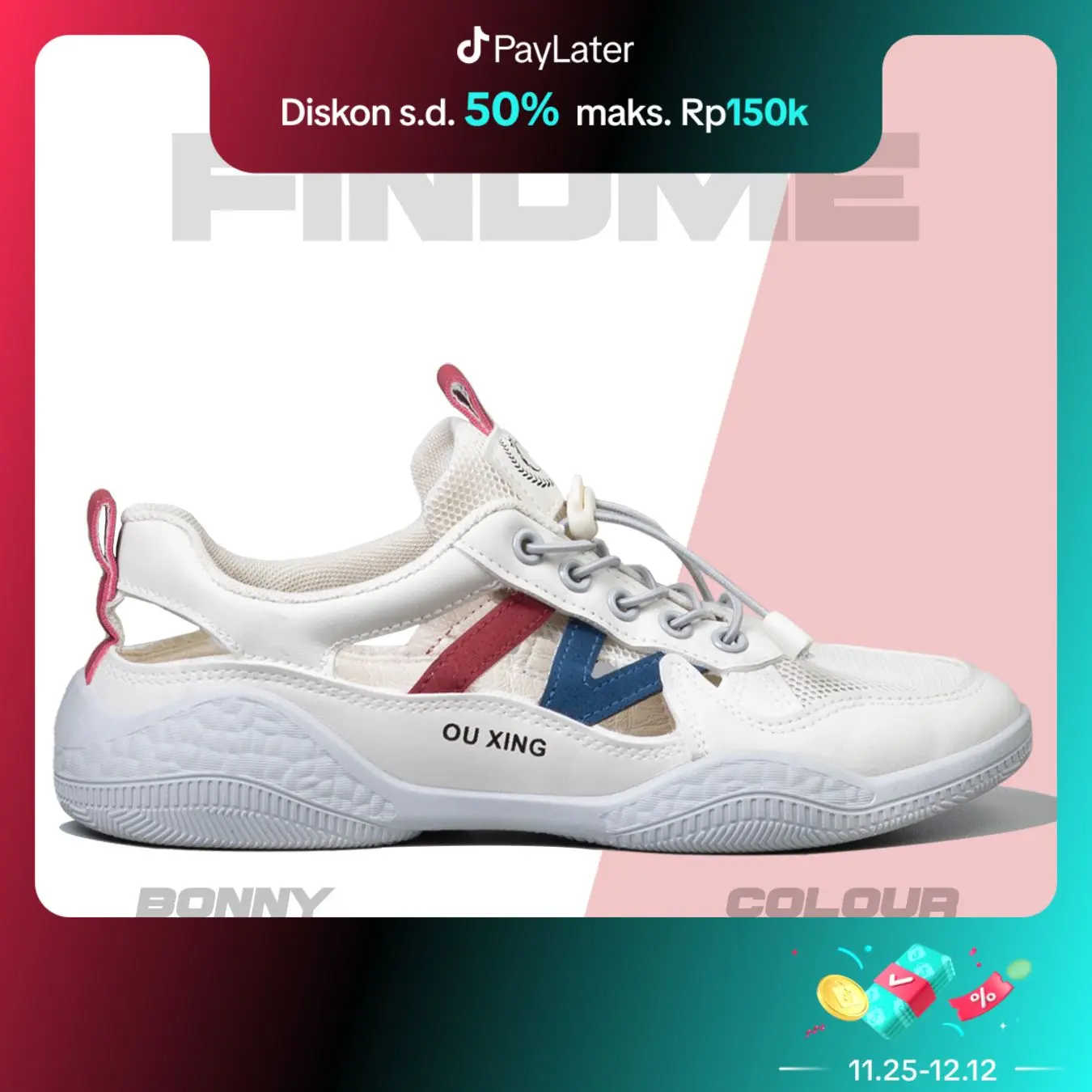 FINDME 36-40 Bonny Sepatu Sneakers Wanita Fashion Breathable Kasual Spring Bahan Pu  Shoes Casual