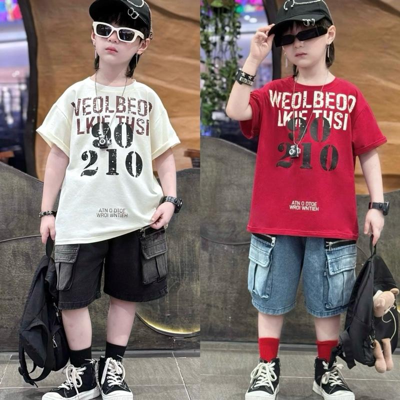  | Tiến Yến Kids | Set đồ bé trai Vintage Numbers – áo thun cotton 4 chiều form rộng + short jean túi hộp Mặc Lên Auto Soái Ca Nhí | 12–45kg | bodochobetrai 