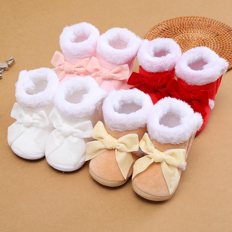  Bốt Đi Tuyết Lông Cừu Cho Bé Gái Giày Cotton Màu Trơn Sang Trọng Ấm Áp Ngọt Ngào Có Nơ Đế Mềm Cho Trẻ Sơ Sinh Và Trẻ Mới Biết Đi 