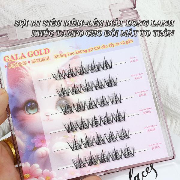 Lông mi giả sẵn keo GALA GOLD tặng nhíp & keo mi cong C Sợi mi mảnh Có thể tái sử dụng Hàng Việt Nam Trang điểm 1