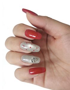 Best selling berry red & silver color block wearable nail art | 100% handmade Korean style | Sweet cool color block design, long lasting