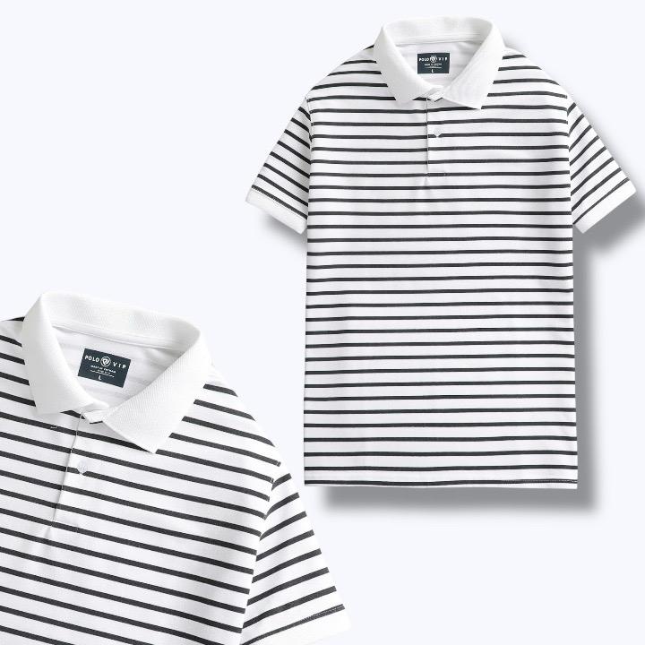Áo Thun Polo Nam SangStyles Cổ Ngắn Tay Kẻ Sọc Ngang Chất Vải Cotton Dầy Mềm Menswear Shirt 3