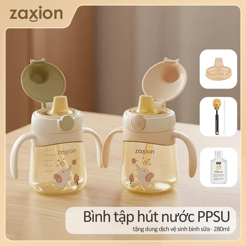  Bình tập hút nước PPSU Thiết Kế Đầu Lật Bình Nước Cho Trẻ Sơ Sinh   Trẻ Mới Biết Đi 6 Tháng Tuổi Cốc Tập Uống Nước 280ML Có Ống Hút Không Chứa BPA - Tặng dung dịch vệ sinh bình sữa 