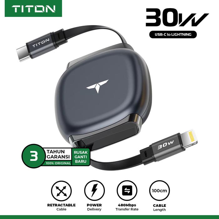 Gambar TITON Flexi 1 Kabel iPhone 30W Retractable Cable USB-C to Lightning Kabel Anti Kusut Fast Charging PD Power Delivery Cable Type C dari TITON Indonesia Kota Administrasi Jakarta Pusat Tokopedia