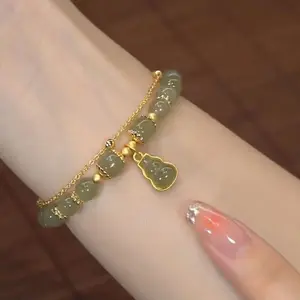 Hotan Giok Gelang Lapis Ganda Wanita Aksesori Fashion Serbaguna Istimewa Elegan Estetika Tiongkok