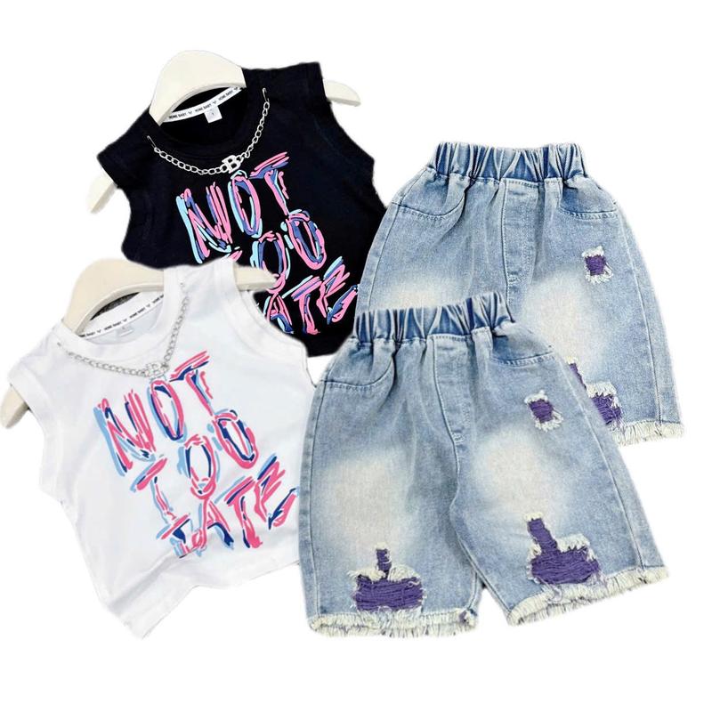 [Voikit] VB21 (Kèm dây xích) Set Bộ ba lỗ NOT TOO TATE Ta cực xịn xò cho bé trai, áo chất cotton phối quần jean rách xước, gấu quần tua rua size từ 8-28kg, đồ bộ mùa hè cho bé trai