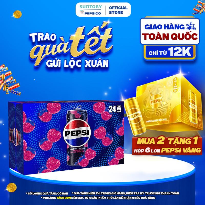  TẶNG PEPSI LON VÀNG  Thùng 24 Lon Nước Ngọt Giải Khát Có Gaz Pepsi Phúc Bồn Tử Không Calo Không Đường  320ml lon  