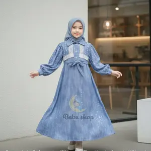 Gamis Anak Perempuan Terbaru Motif Bunga Warna Denim Dan Biru Cocok Untuk Semua Acara Tersedia Usia 1 Sampai 12 Tahun