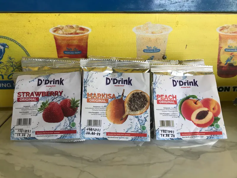 SERBUK MINUMAN D'DRINK campuran teh Aneka Rasa/1Renceng 5pcs/Pack isi 20pcs/SERBUK MINUMAN/SERBUK VARIAN RASA BUAH 1