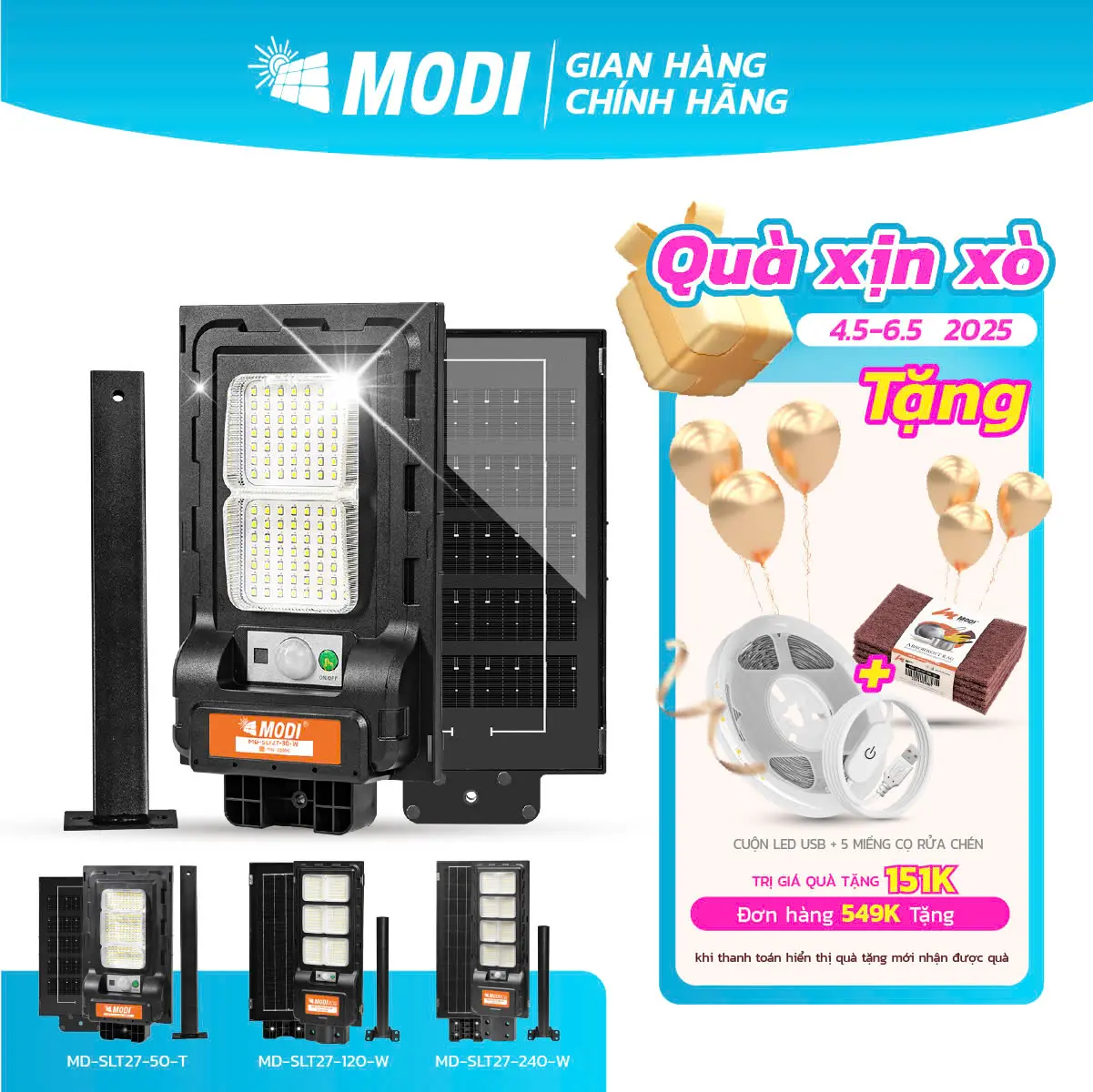 Đèn Năng Lượng Mặt Trời MODI SOLAR, Đèn Led Năng Lượng Mặt Trời Chip Led Siêu Sáng