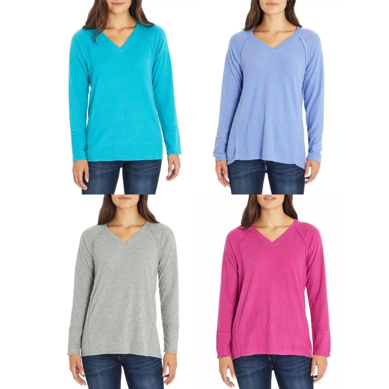 V-Neck Haley Brushed Sweater Waffle Top - 4844