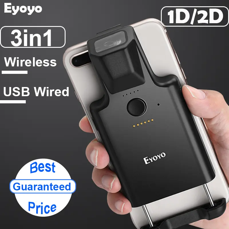Eyoyo 2D Wireless Barcode Scanner Phone Back Clip Via Bluetooth Bar Code QR Scan Reader Image PDF417 Data Matrix Code  Scan Maxicode Scanning Compatible with Windows, Mac OS, Linux Portable