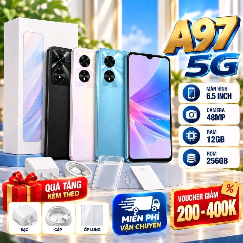 100: 2ND HAND : Điện Thoại OP A97 5G Ram 12/512Gb ,Pin 5000MAH, Chip Dimensity 810, Màn Hình 6.56" FHD+, 90Hz, Sở Hữu Loa To Rõ ,Chụp Hình Sắc Nét ,Lướt Wed Chơi Được Mọi Game Nặng ,Tặng Sạc Cáp Ôp lưng