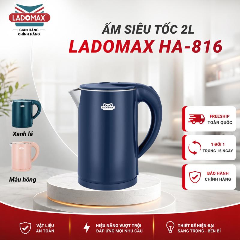 Ấm Đun Siêu Tốc LADOMAX HA-816 2L 1500W Inox 2 Lớp 3 Màu Tự Ngắt Khi Sôi
