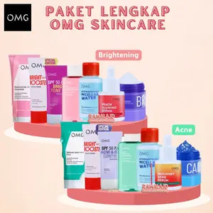 OMG Paket Hemat Skincare Oh My Glow Peach Glowing Bright Booster UV Barrier Sunscreen SPF 50 PA++++ Niacinamide Krim Wajah Sabun Toner Serum Peach