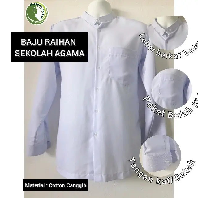Baju Sekolah Raihan Lelaki Menengah Agama Maahad_ Cotton Caanggih Putih Casual Pelajar