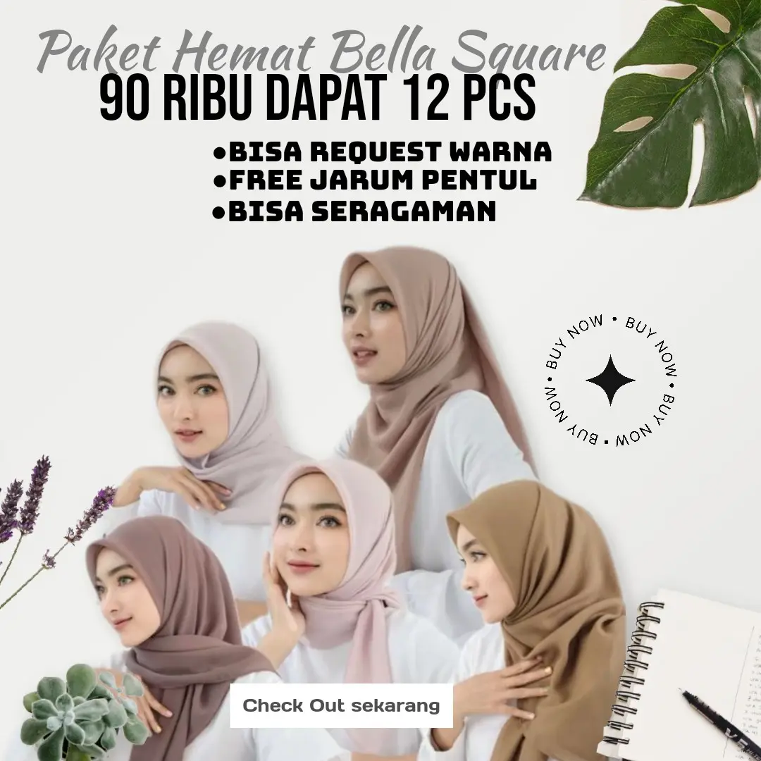 12 Pcs 90 ribuan Bella square anti letoy hijab segi empat