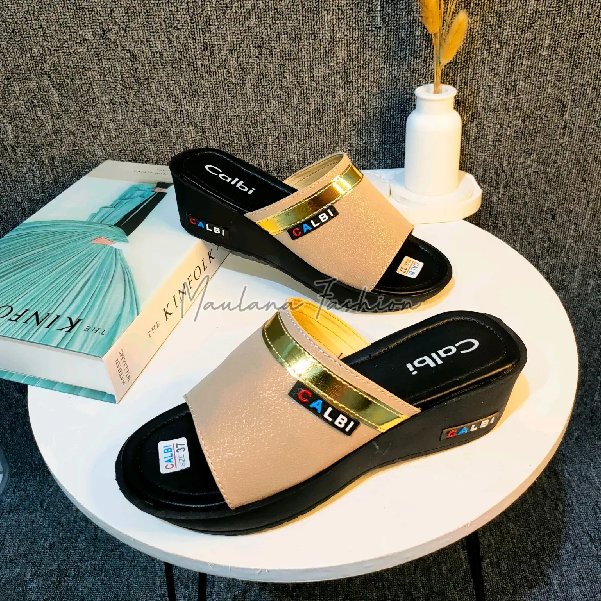 Wedges Korea Wanita Terbaru dan Terlaris - Sendal Kasual Minimalis Hak Sedang Shoes Selop - Sandal antiselip