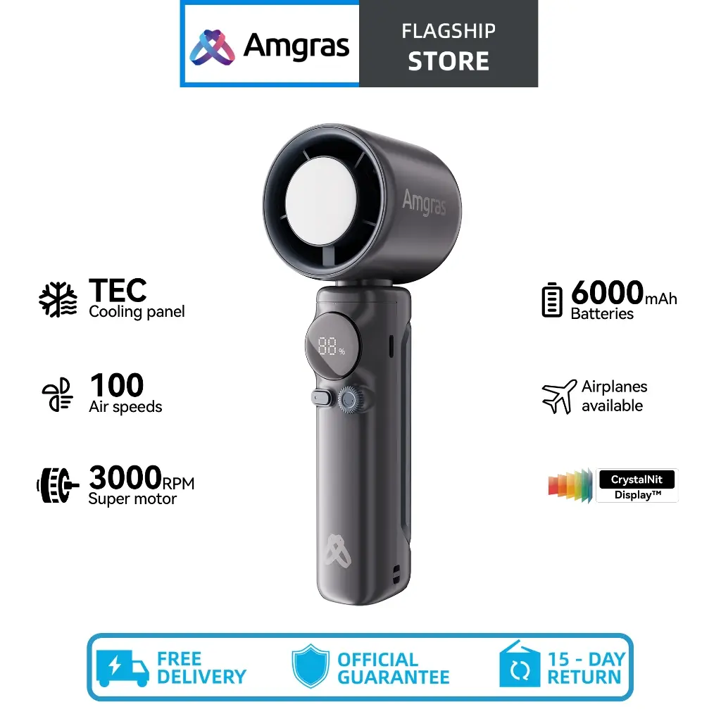 Amgras Meta Held Fan Pro Portable Turbo Fan High Speed kipas mini fan cooler 100 Level Adjustment LED Display 20H 6000mAh Usb