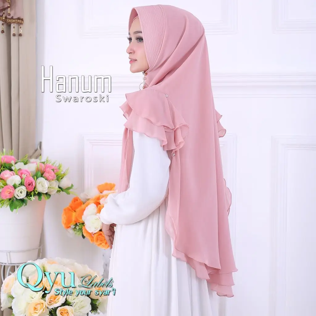 Jilbab Hijab Kerudung Khimar Syari Ceruti Sifon Hanum Swaroski Murah Terbaru