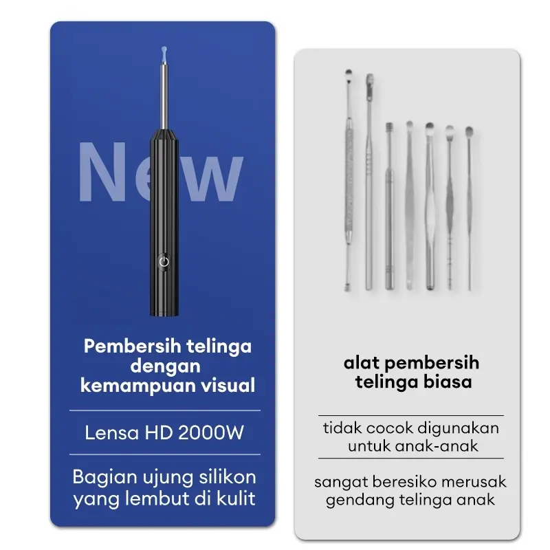 【Garansi 10 tahun】Korek kuping led Pembersih Telinga bayi alat pembersih telinga WIFI ear wax 5 in 1 Stainless steel besi earwax Senter  Dapat dihubungkan ke ponsel 5
