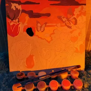 [READY] Paint By Number 20x20cm Lukisan Kanvas DIY Digital Painting Kit With Alat Lukis Lengkap 1 Paket Frame Brush