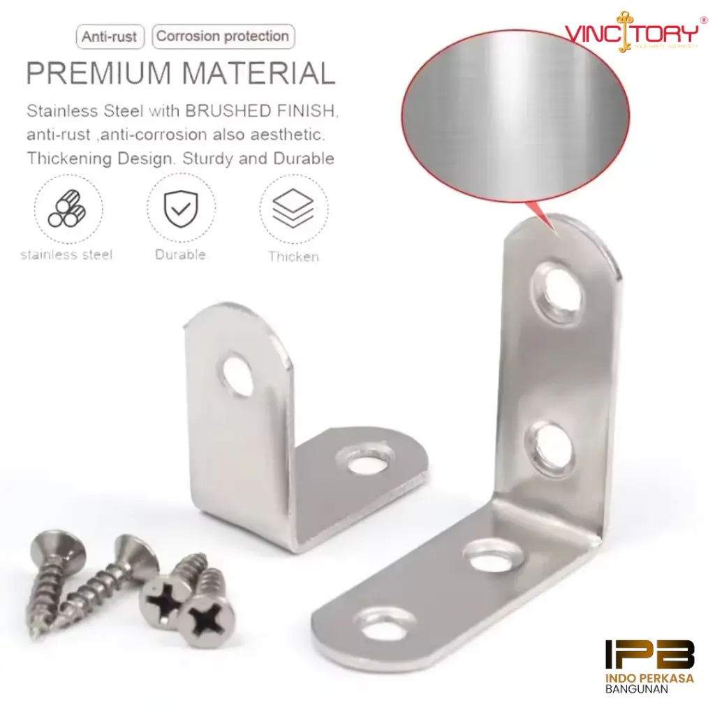 VINCITORY Siku L Stainless Tebal 1.6mm Lemari Kabinet 90 Derajat Plat Siku Pigora Stainless Tebal